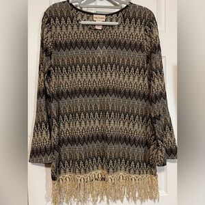 Toffee Apple Knit Fringe Hem Boho Top Size L